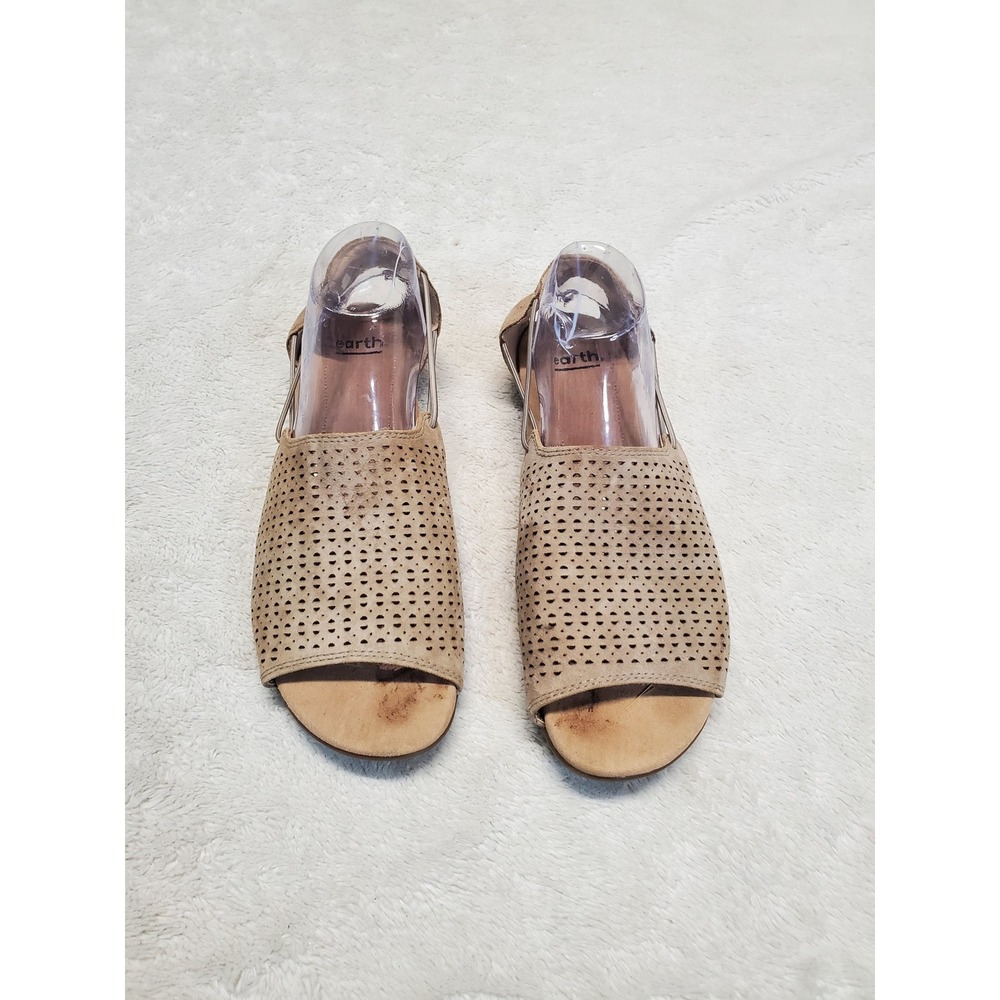 Earth Beige Gray Shelly Leather Slingback Sandals‎  10 Summer Boho Casual Boho